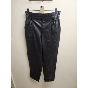 Madewell Black Faux Leather Paperbag Waist Pull On Cropped Pants Womens Size 6